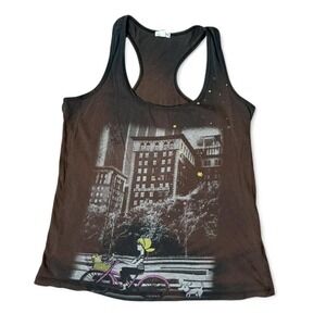 Heritage 1981 Women's Graphic Tank Top City Bicycle Print Racerback Brown‎ M